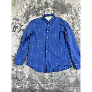 Hugo Boss Mens Blue Check Long Sleeve Button-Up Shirt Size L Cotton